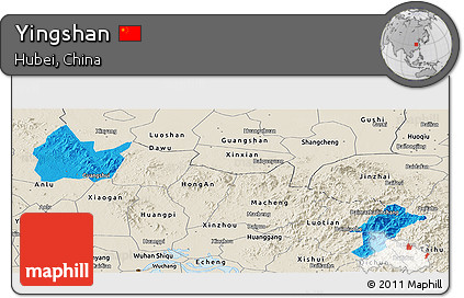 Political Panoramic Map of Yingshan, shaded relief outside