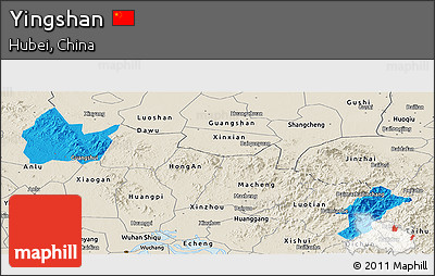 Political Panoramic Map of Yingshan, shaded relief outside