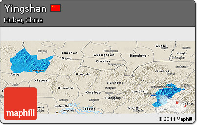 Political Panoramic Map of Yingshan, shaded relief outside