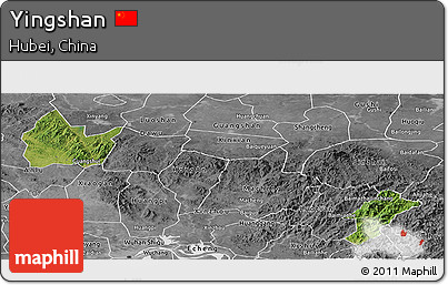 Satellite Panoramic Map of Yingshan, desaturated