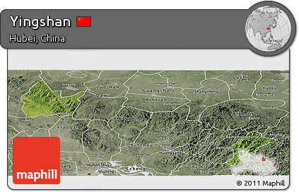 Satellite Panoramic Map of Yingshan, semi-desaturated