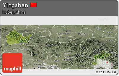 Satellite Panoramic Map of Yingshan, semi-desaturated