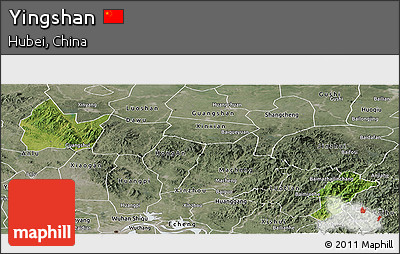 Satellite Panoramic Map of Yingshan, semi-desaturated