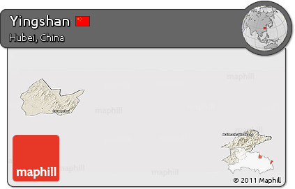 Shaded Relief Panoramic Map of Yingshan, cropped outside
