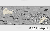 Shaded Relief Panoramic Map of Yingshan, darken, desaturated