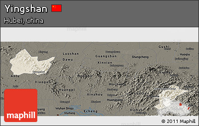 Shaded Relief Panoramic Map of Yingshan, darken