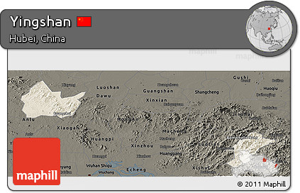 Shaded Relief Panoramic Map of Yingshan, darken