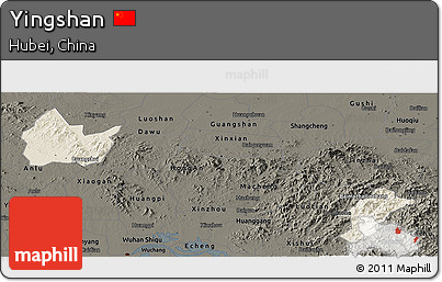 Shaded Relief Panoramic Map of Yingshan, darken
