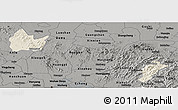 Shaded Relief Panoramic Map of Yingshan, darken, semi-desaturated