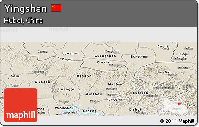 Shaded Relief Panoramic Map of Yingshan