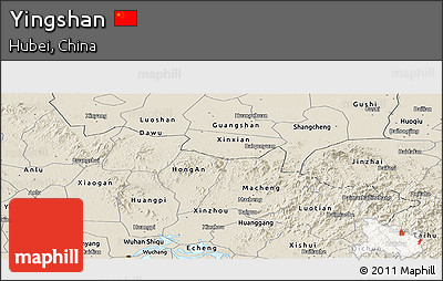 Shaded Relief Panoramic Map of Yingshan
