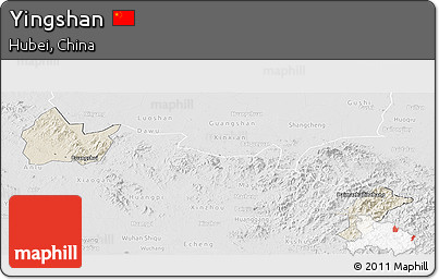Shaded Relief Panoramic Map of Yingshan, lighten, desaturated