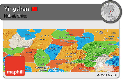 Shaded Relief Panoramic Map of Yingshan, political outside