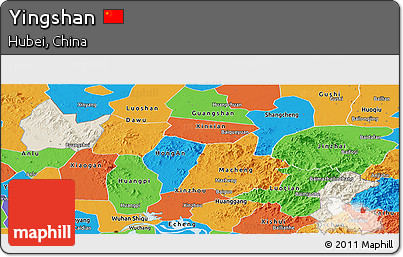 Shaded Relief Panoramic Map of Yingshan, political outside