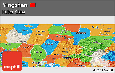 Shaded Relief Panoramic Map of Yingshan, political outside