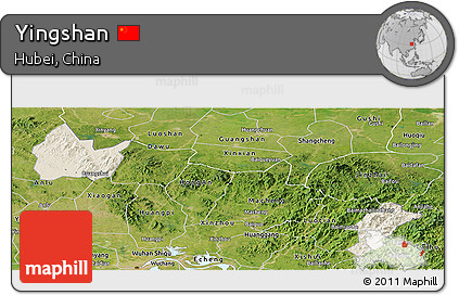 Shaded Relief Panoramic Map of Yingshan, satellite outside
