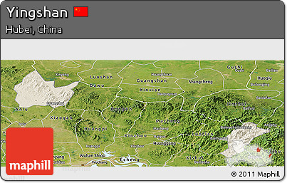 Shaded Relief Panoramic Map of Yingshan, satellite outside