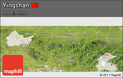 Shaded Relief Panoramic Map of Yingshan, satellite outside