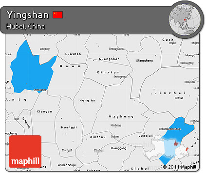 Political Simple Map of Yingshan, single color outside, borders and labels
