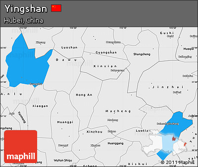 Political Simple Map of Yingshan, single color outside, borders and labels