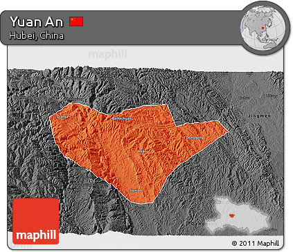 Political 3D Map of Yuan An, darken, desaturated