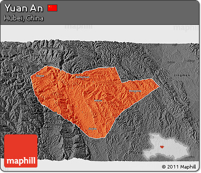 Political 3D Map of Yuan An, darken, desaturated