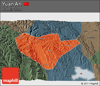 Political 3D Map of Yuan An, darken, semi-desaturated