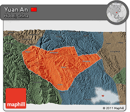 Political 3D Map of Yuan An, darken, semi-desaturated