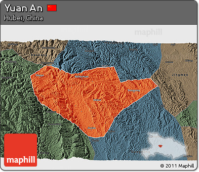 Political 3D Map of Yuan An, darken, semi-desaturated