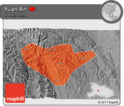 Political 3D Map of Yuan An, desaturated