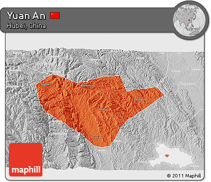 Political 3D Map of Yuan An, lighten, desaturated