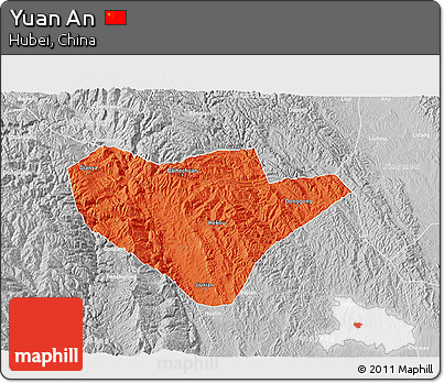Political 3D Map of Yuan An, lighten, desaturated
