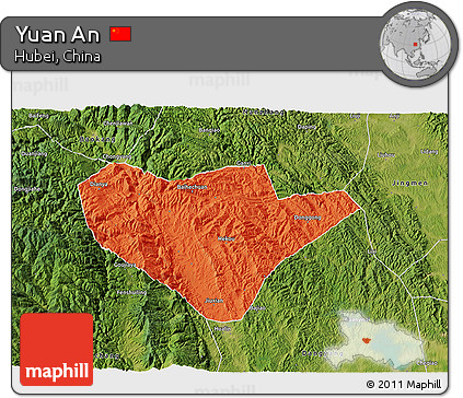 Political 3D Map of Yuan An, satellite outside