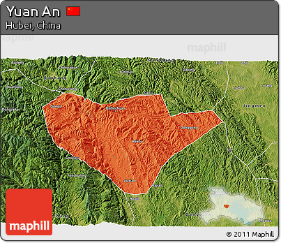 Political 3D Map of Yuan An, satellite outside