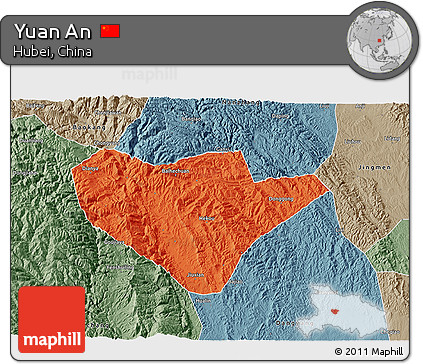 Political 3D Map of Yuan An, semi-desaturated