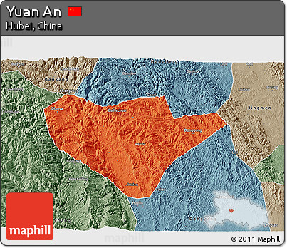 Political 3D Map of Yuan An, semi-desaturated