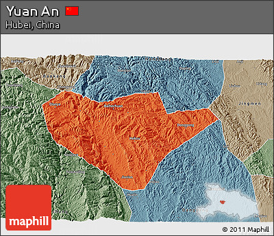 Political 3D Map of Yuan An, semi-desaturated