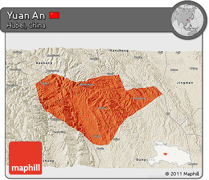 Political 3D Map of Yuan An, shaded relief outside