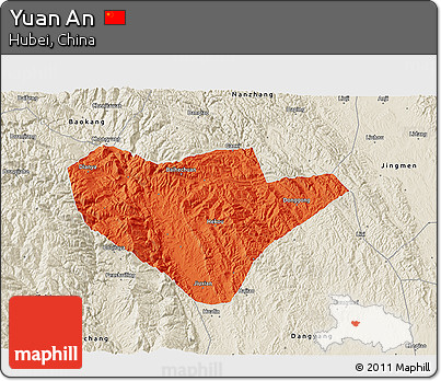 Political 3D Map of Yuan An, shaded relief outside
