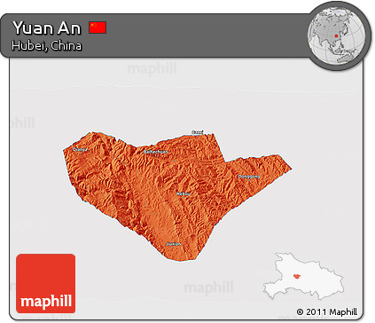 Political 3D Map of Yuan An, single color outside