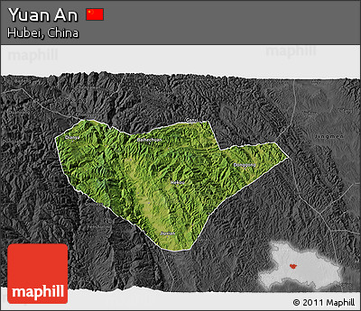 Satellite 3D Map of Yuan An, darken, desaturated