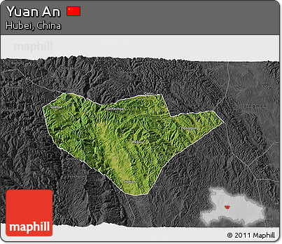 Satellite 3D Map of Yuan An, darken, desaturated