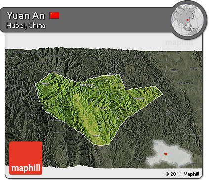 Satellite 3D Map of Yuan An, darken, semi-desaturated