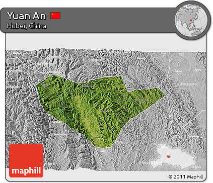 Satellite 3D Map of Yuan An, lighten, desaturated