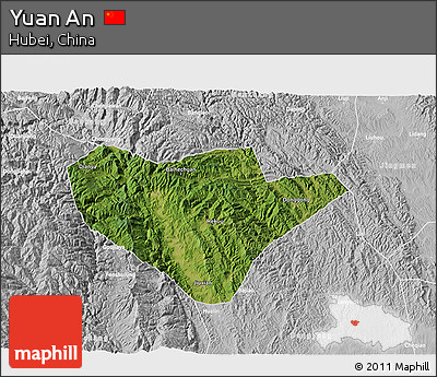 Satellite 3D Map of Yuan An, lighten, desaturated