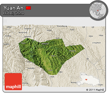 Satellite 3D Map of Yuan An, shaded relief outside