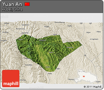 Satellite 3D Map of Yuan An, shaded relief outside