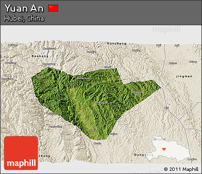 Satellite 3D Map of Yuan An, shaded relief outside