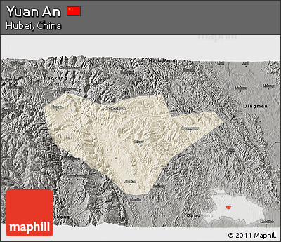 Shaded Relief 3D Map of Yuan An, darken, semi-desaturated
