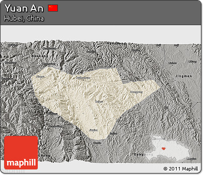 Shaded Relief 3D Map of Yuan An, darken, semi-desaturated